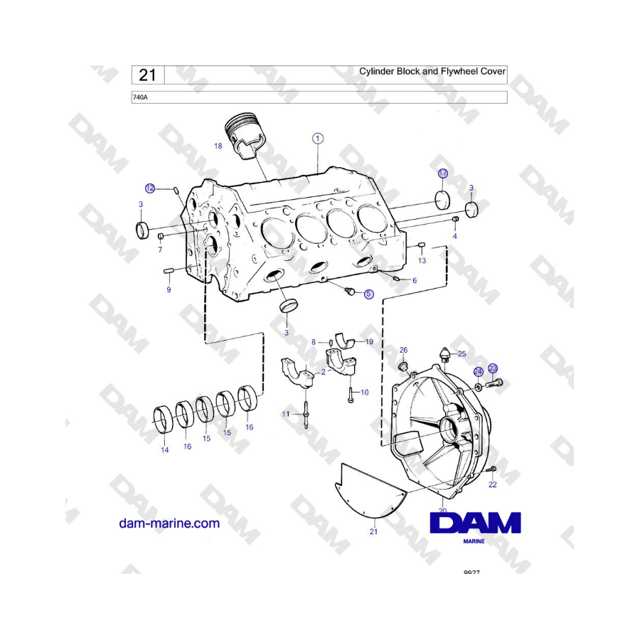 Volvo Penta 740A - Blocco cilindri e coperchio volano