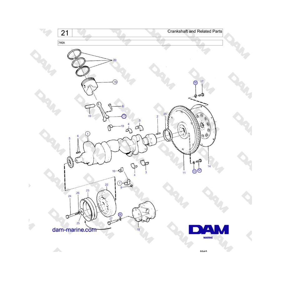 Volvo Penta 740A - Albero motore e parti correlate