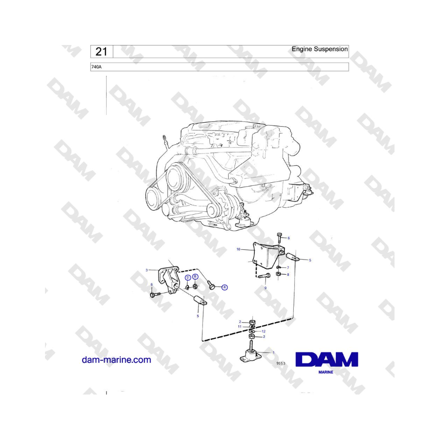 Volvo Penta 740A - Sospensione motore