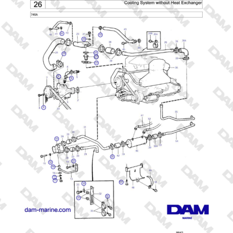 Volvo Penta 740A - Sistema di raffreddamento senza scambiatore di calore