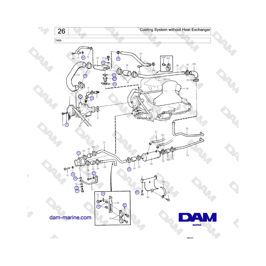 Volvo Penta 740A - Sistema de refrigeración sin intercambiador de calor