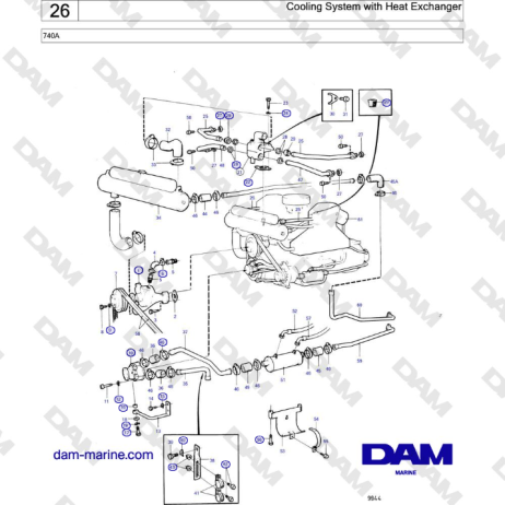 Volvo Penta 740A - Sistema de refrigeración con intercambiador de calor