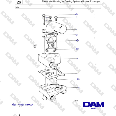 Volvo Penta 740A - Carcasa del termostato para sistema de refrigeración con intercambiador de calor
