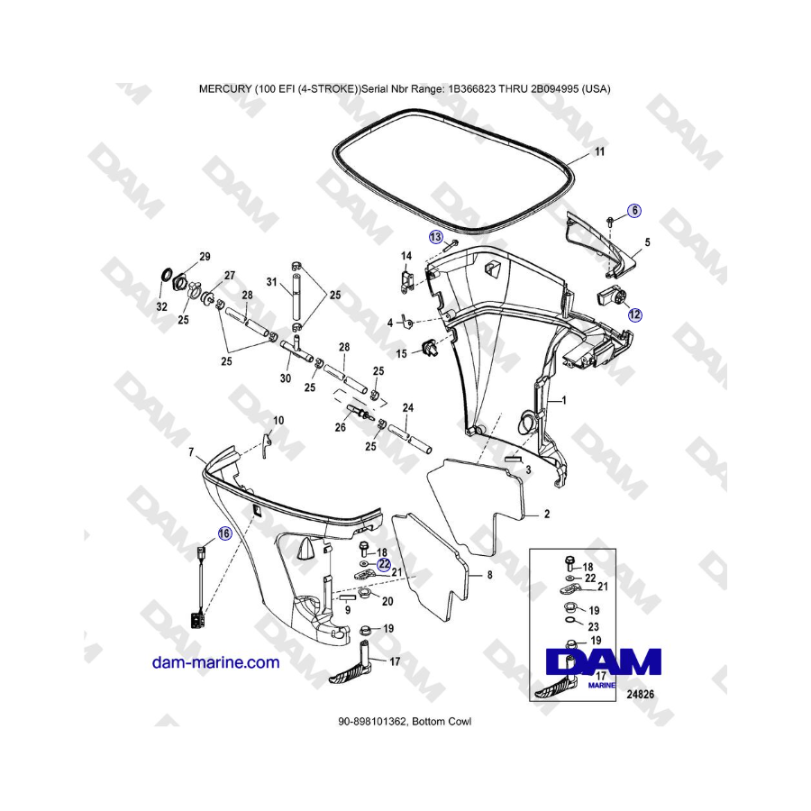 Mercruiser EFI 100 (4 TEMPI) - Cofano inferiore