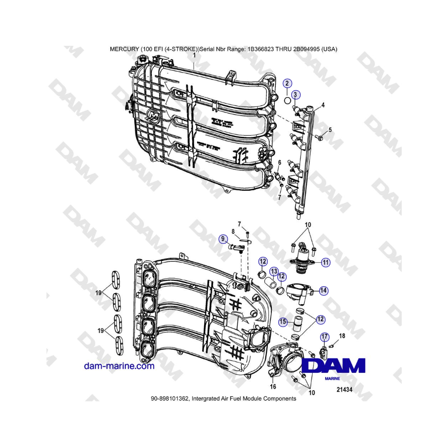 Mercruiser EFI 100 (4 TEMPI) - Componenti del modulo aria-carburante integrato