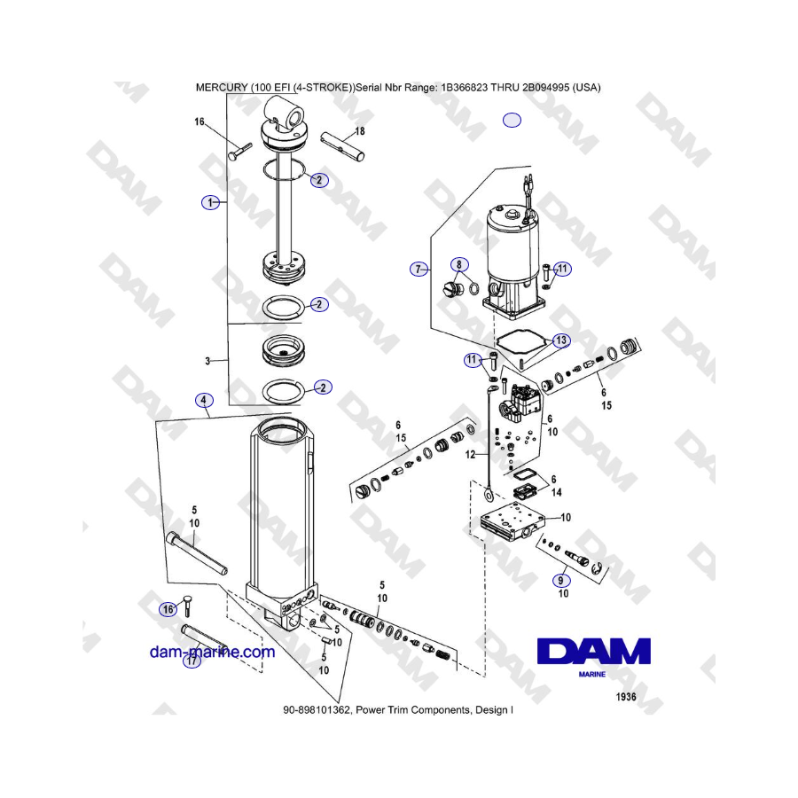 Mercruiser EFI 100 (4 TEMPI) - Componenti Power Trim, Design I