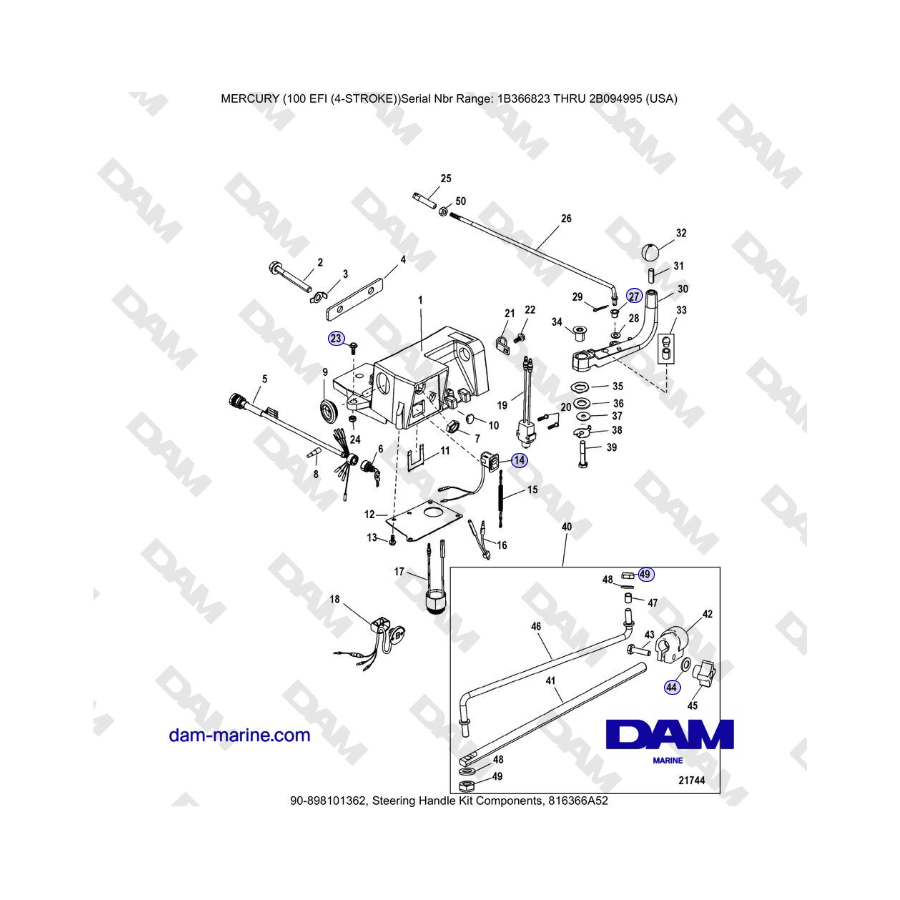 Mercruiser EFI 100 (4 TEMPI) - Kit componenti maniglia sterzo, 816366A52