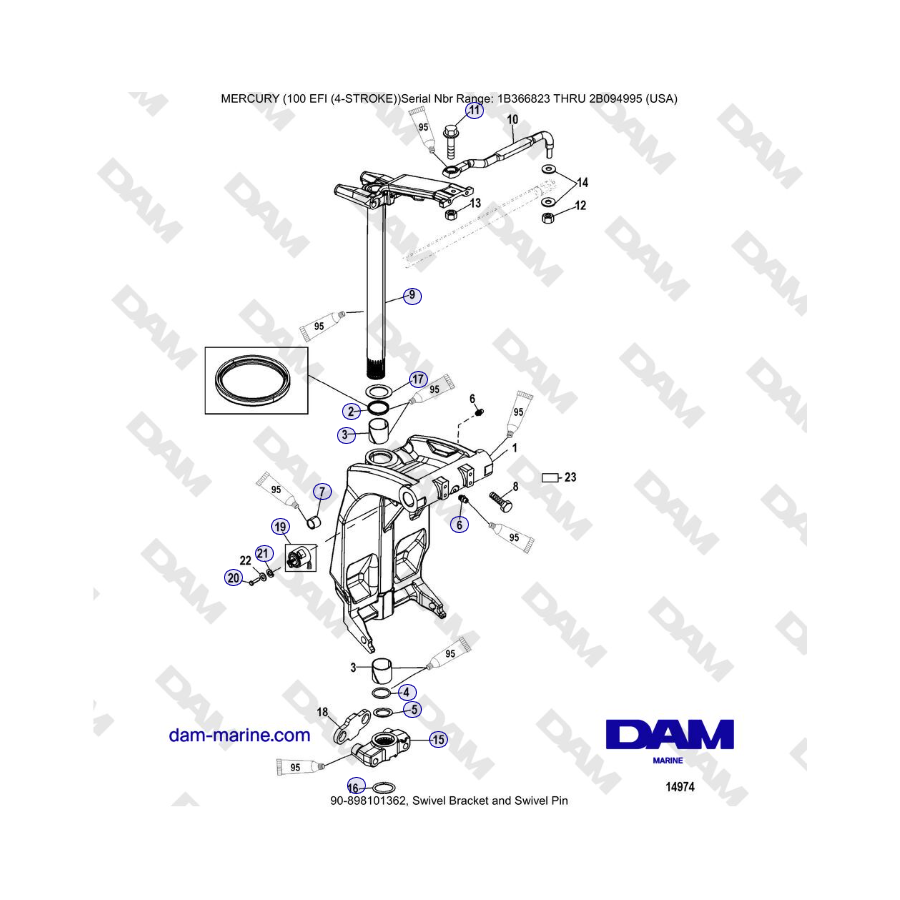 Mercruiser EFI 100 (4 tiempos): soporte giratorio y pasador giratorio