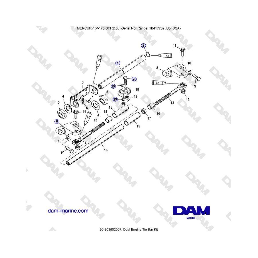 Mercury Verado 175 - Kit de barra de acoplamiento para motor doble