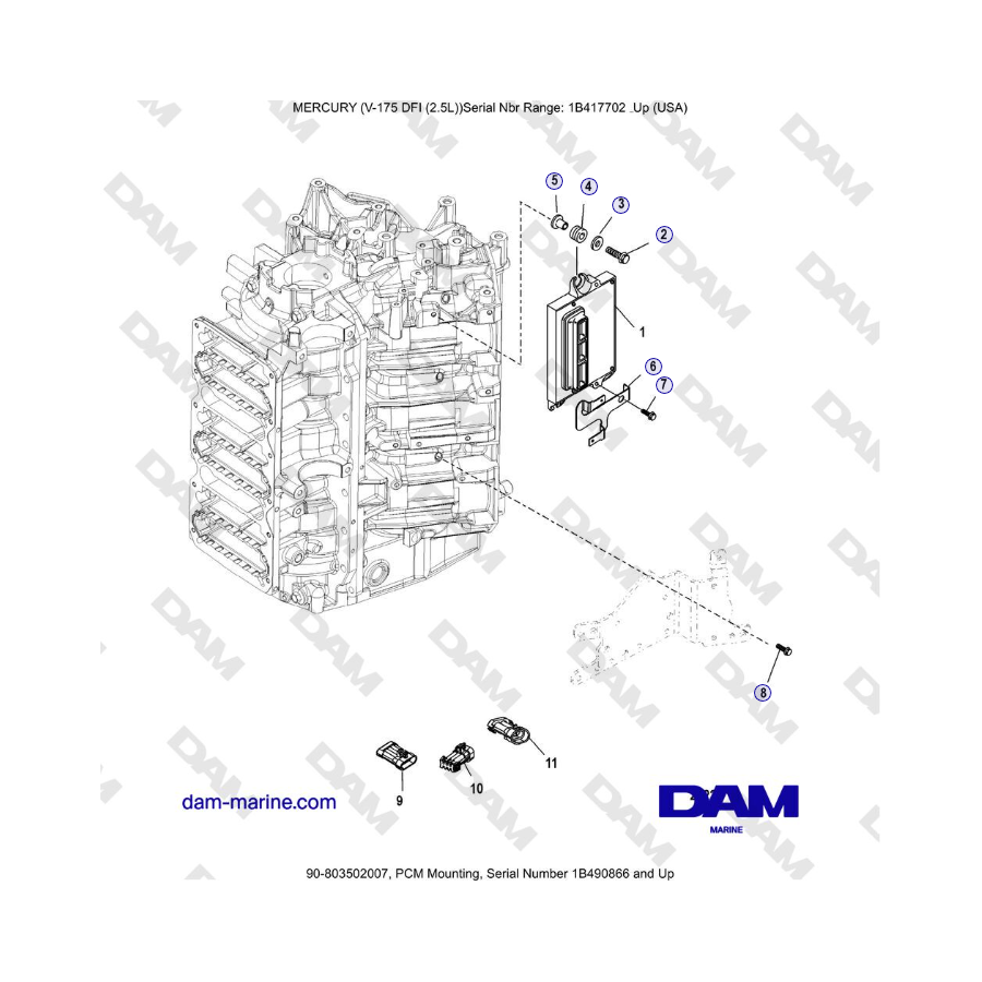 Mercury Verado 175 - Montaggio PCM, numero di serie 1B490866 e successivi