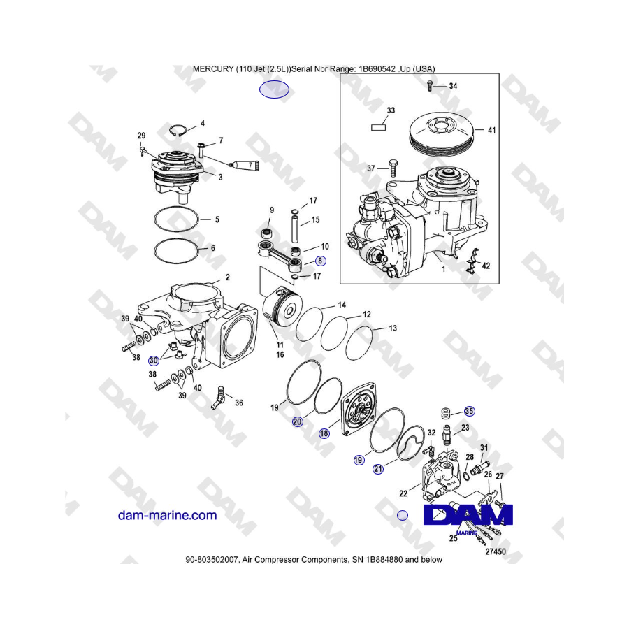 Mercury EFI 110 - Componenti per compressore d'aria, SN 1B884880 e inferiori