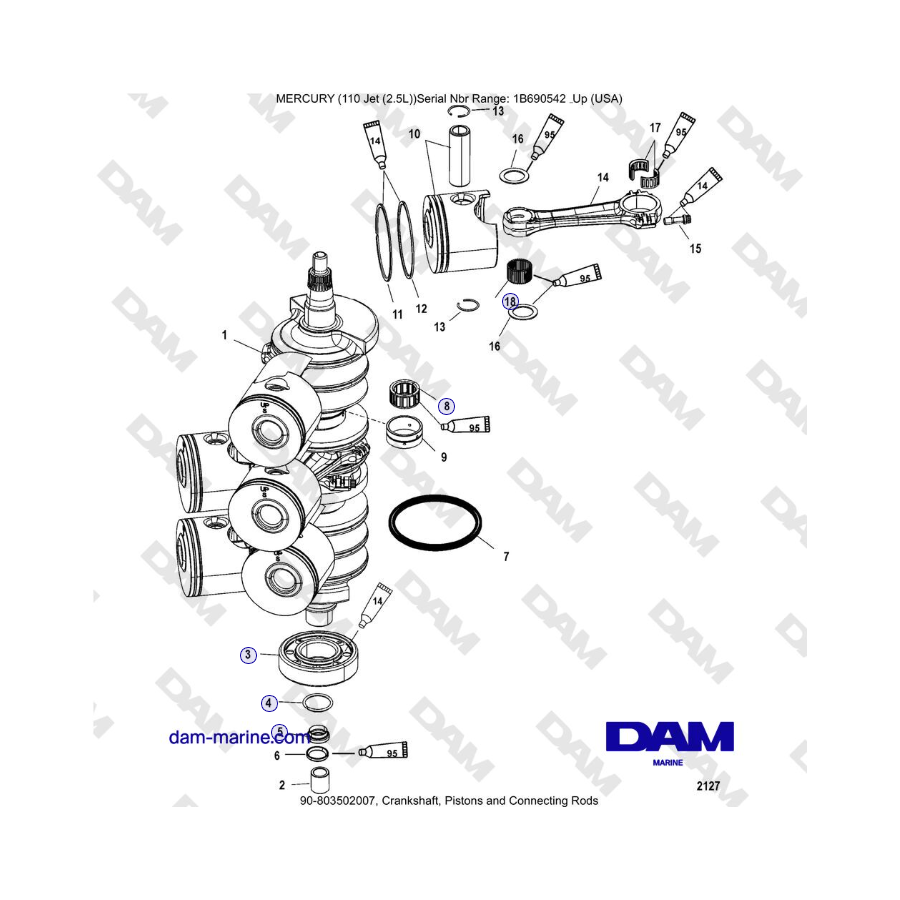 Mercury EFI 110 - Albero motore, pistoni e bielle