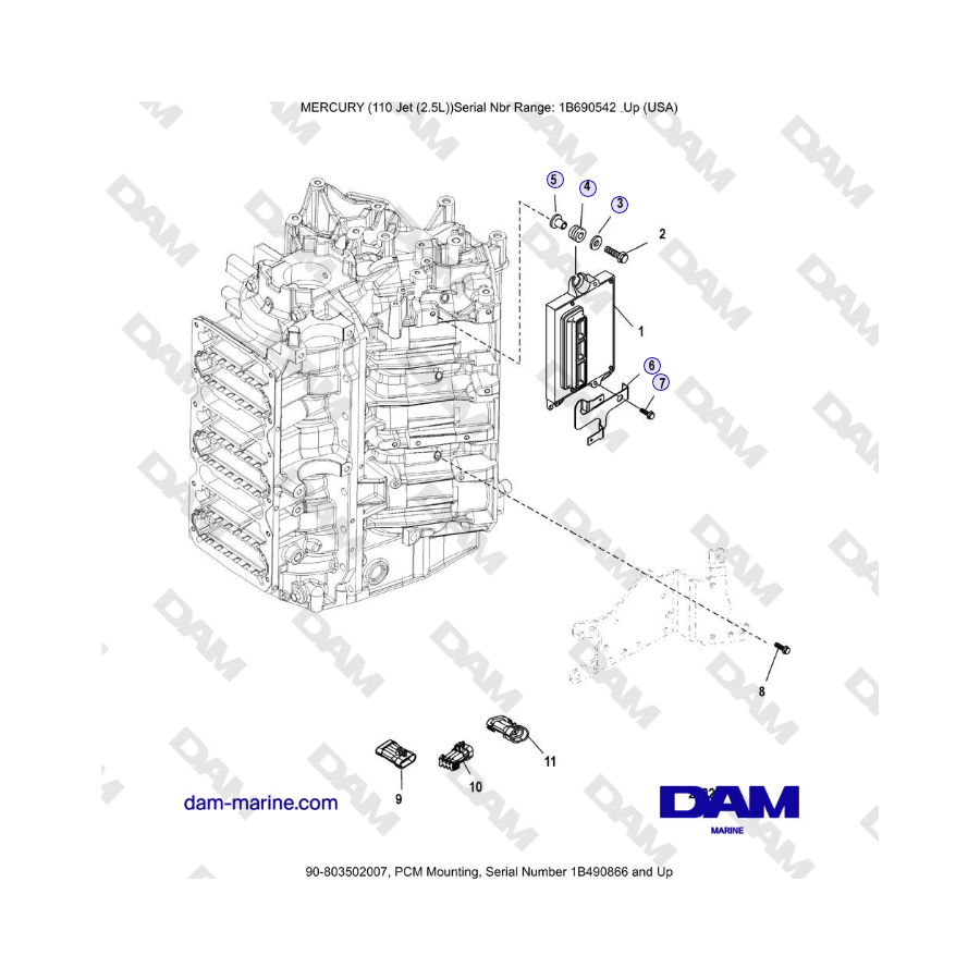 Mercury 110 EFI - Montaggio PCM, numero di serie 1B490866 e successivi