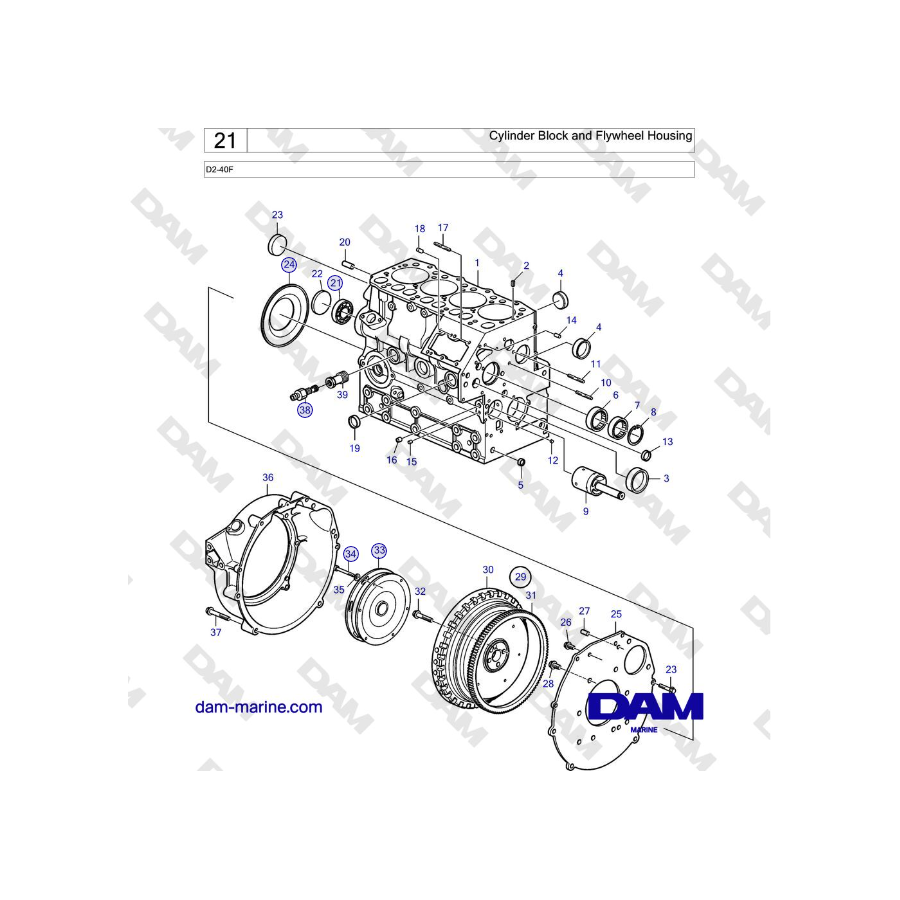 Volvo Penta D2-40F - Cylinder Block and Flywheel Housing