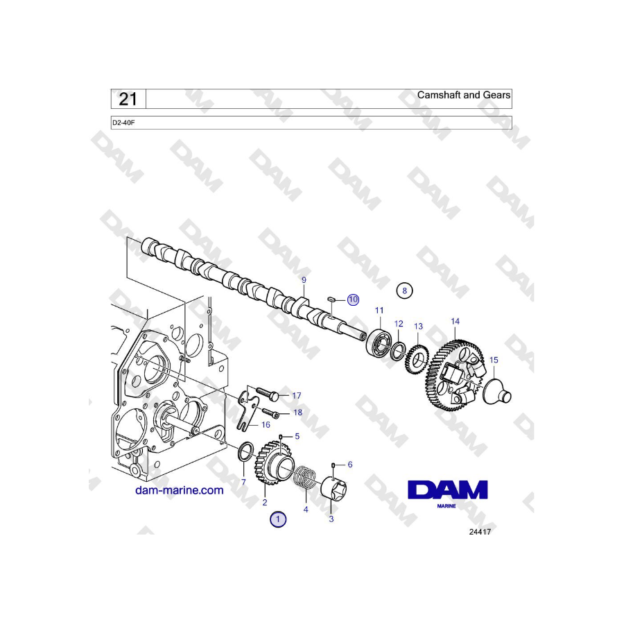 Volvo Penta D2-40F - Camshaft and Gears