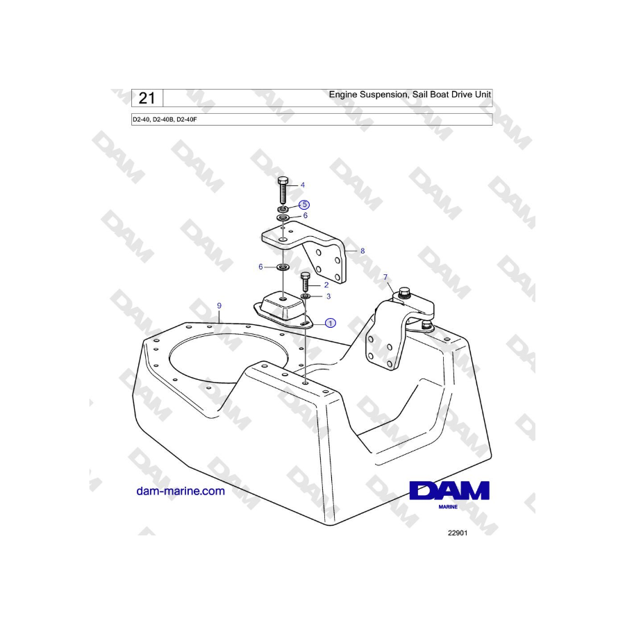 Volvo Penta D2-40, D2-40B, D2-40F - Suspensión del motor, unidad de transmisión para veleros
