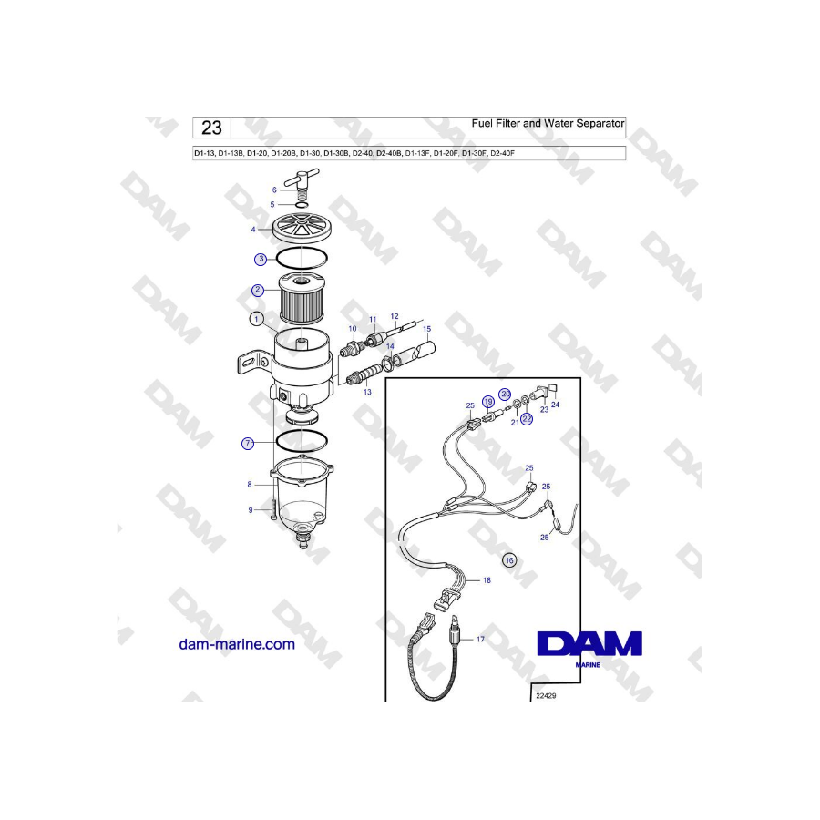 Volvo Penta D2-40, D2-40B, D2-40F - Filtro carburante e separatore acqua