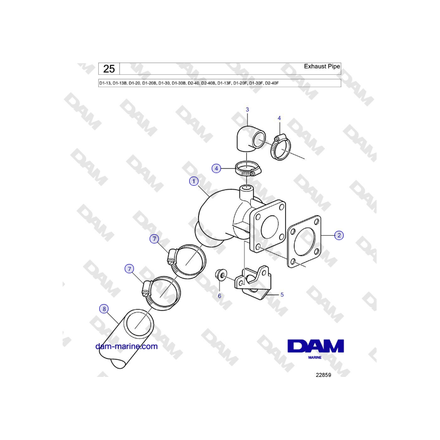 Volvo Penta D2-40, D2-40B, D2-40F - Tubo de escape