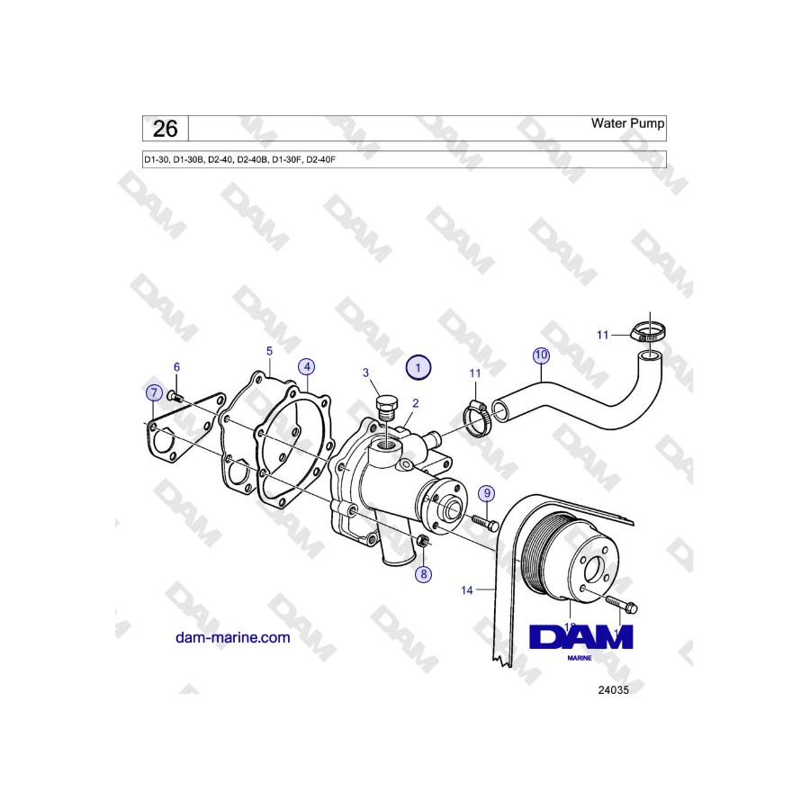 Volvo Penta D2-40, D2-40B, D2-40F - Bomba de agua