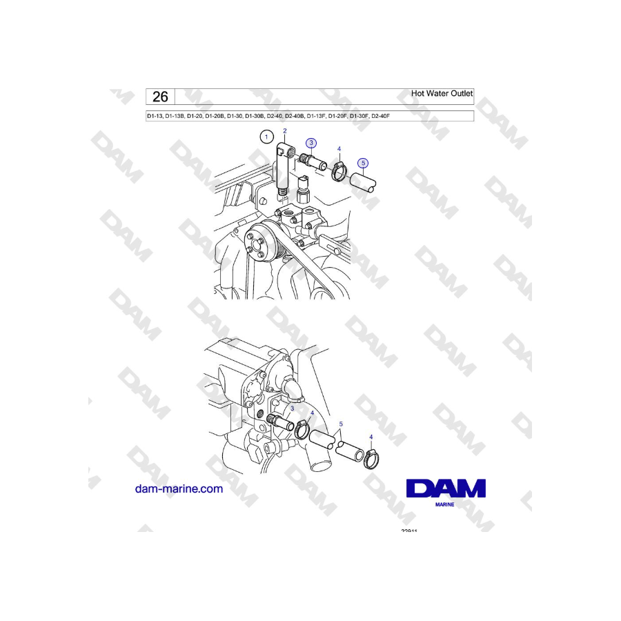Volvo Penta D2-40, D2-40B, D2-40F - Salida de agua caliente