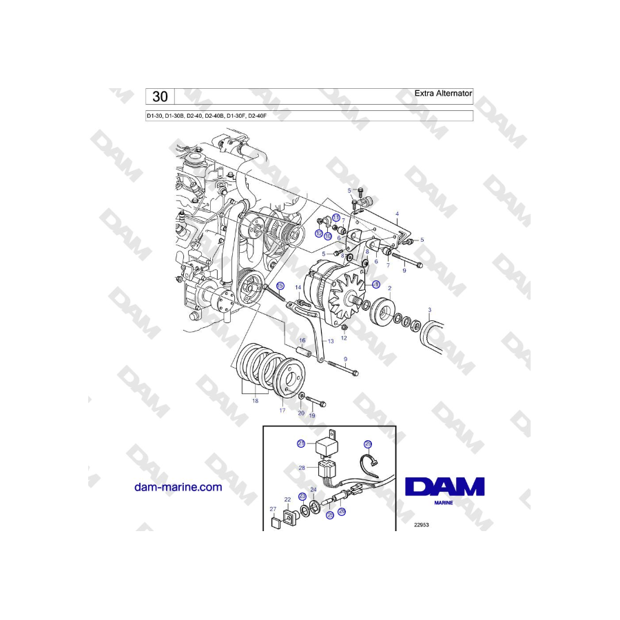 Volvo Penta D2-40, D2-40B, D2-40F - Alternatore aggiuntivo