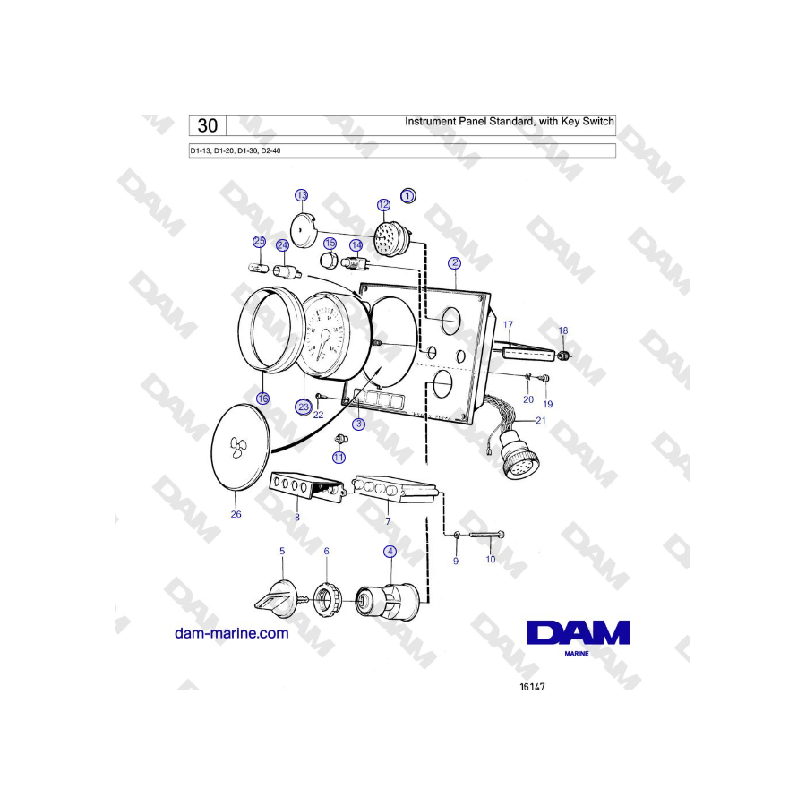 Volvo Penta D2-40 - Panel de instrumentos estándar, con interruptor de llave