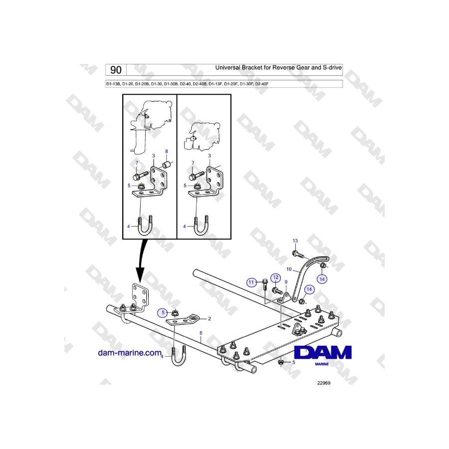 Volvo Penta D2-40, D2-40B, D2-40F - Universal Bracket for Reverse Gear and S-drive