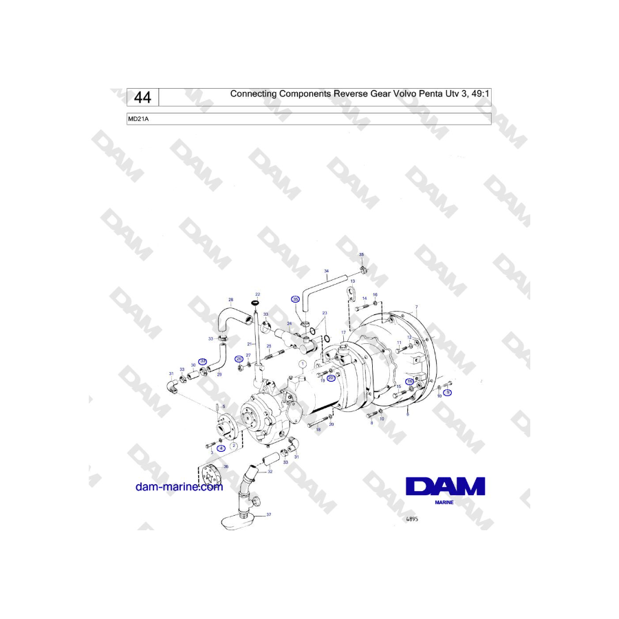 Volvo Penta MD21A - Componenti di collegamento retromarcia Volvo Penta Utv 3, 49:1