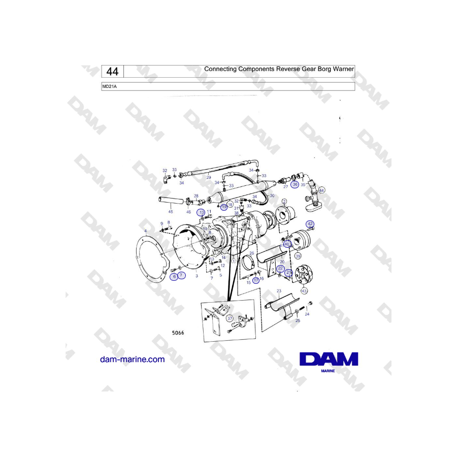 Volvo Penta MD21A - Componenti di collegamento della retromarcia Borg Warner