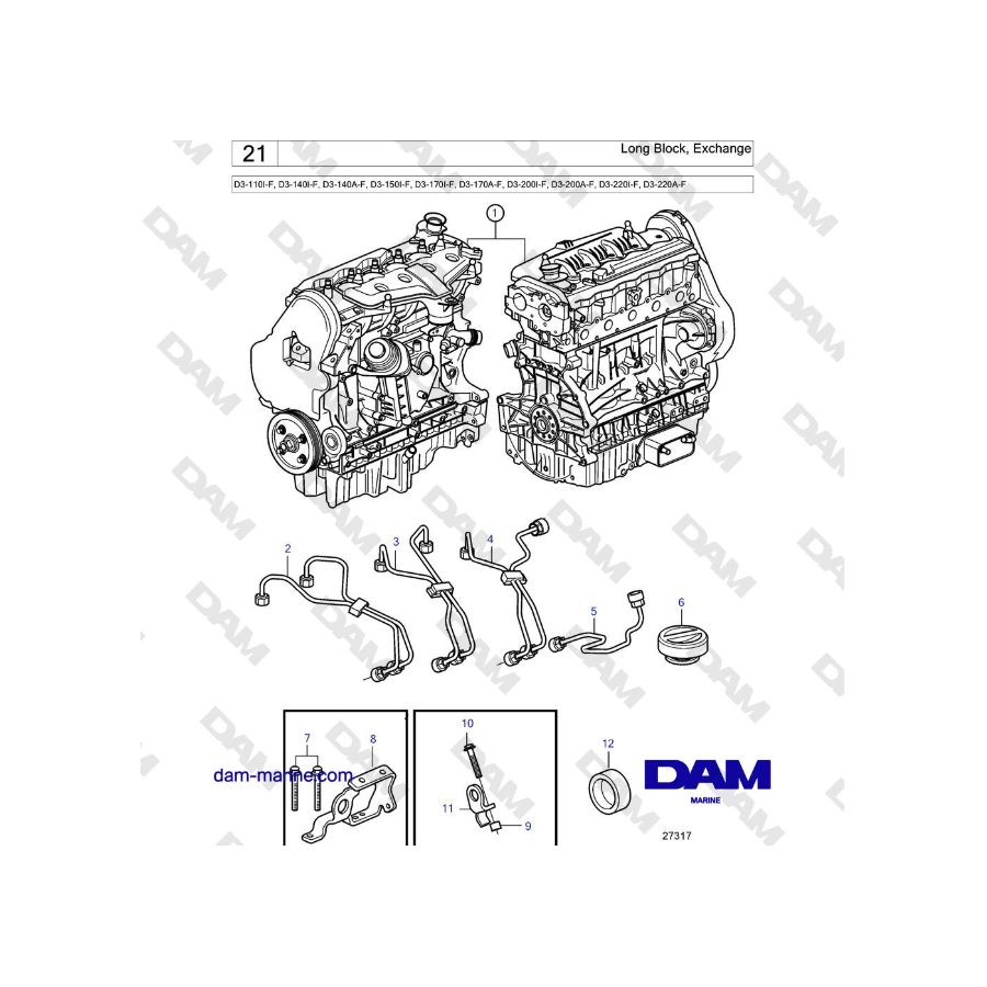 Volvo Penta D3-220A-F - Bloque largo, número de intercambio: 2003018537