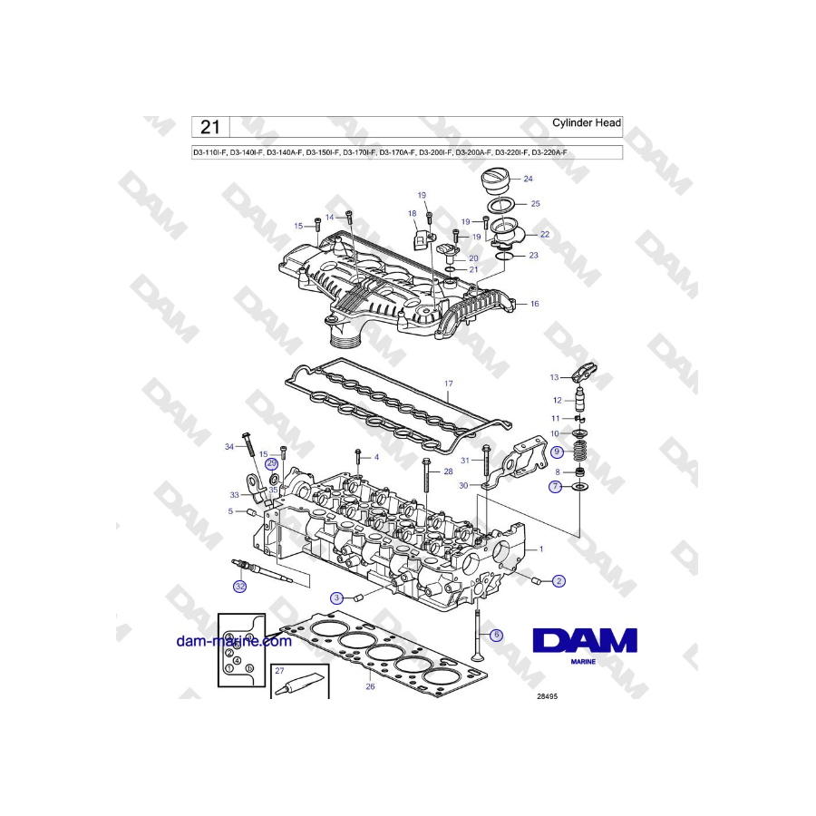 Volvo Penta D3-220A-F - Testata cilindro