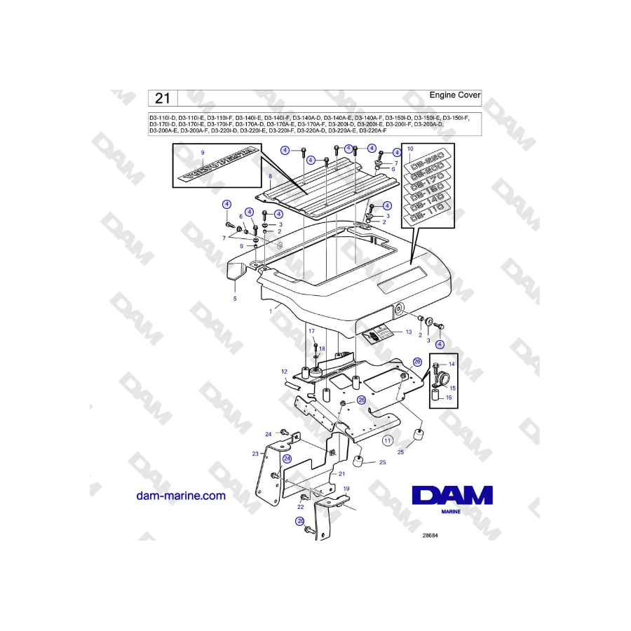 Volvo Penta D3-220A-F - Cubierta del motor