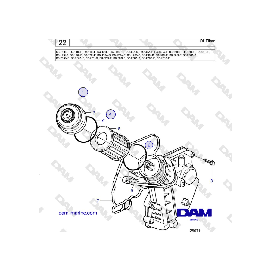 Filtro de aceite para Volvo Penta D3-220A-F