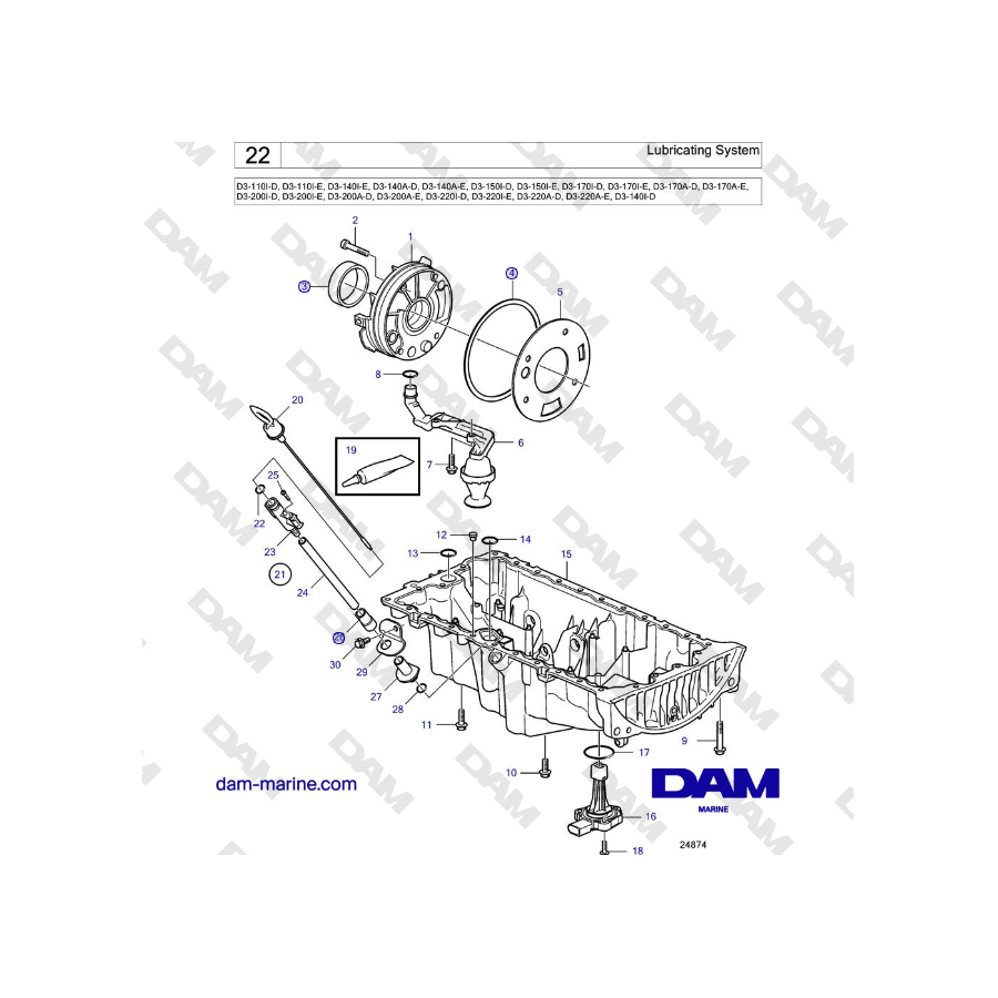 Volvo Penta D3-220A-F - Sistema de lubricación