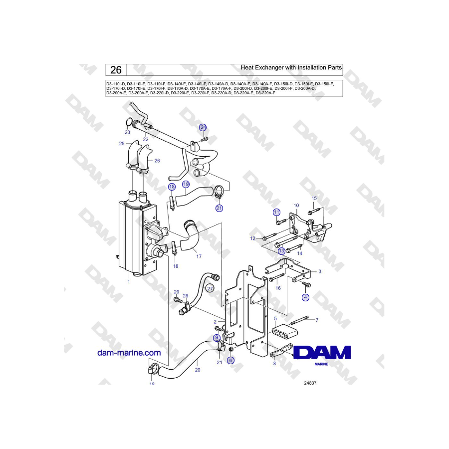 Volvo Penta D3-220A-F - Heat Exchanger with Installation Parts