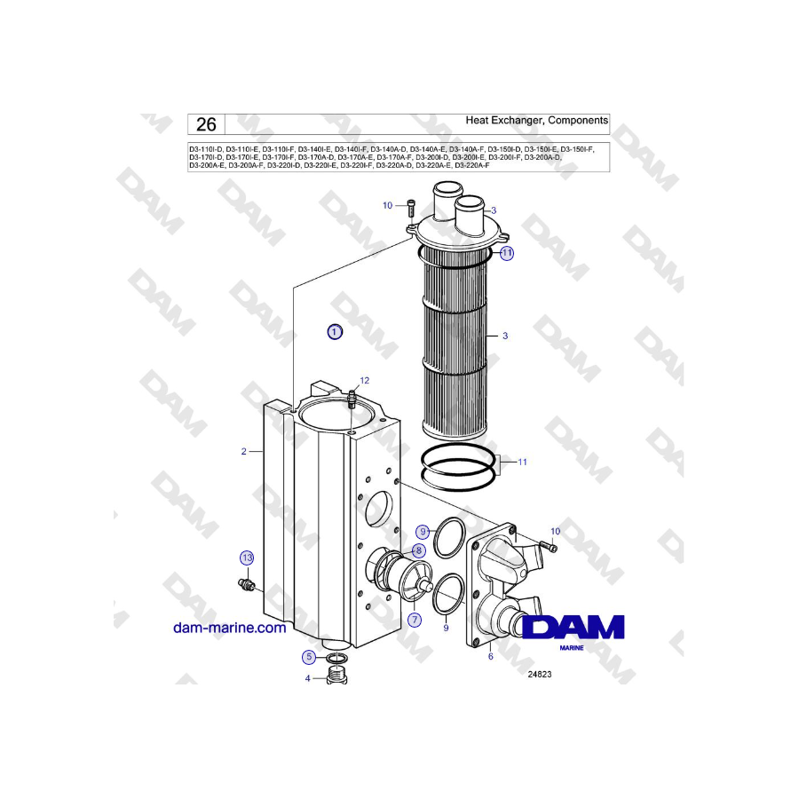 Volvo Penta D3-220A-F - Scambiatore di calore, componenti