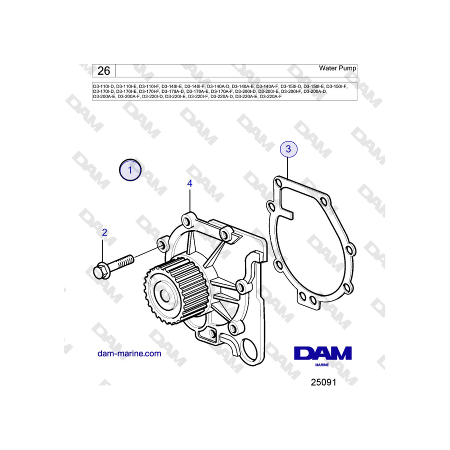 Volvo Penta D3-220A-F - Bomba de agua