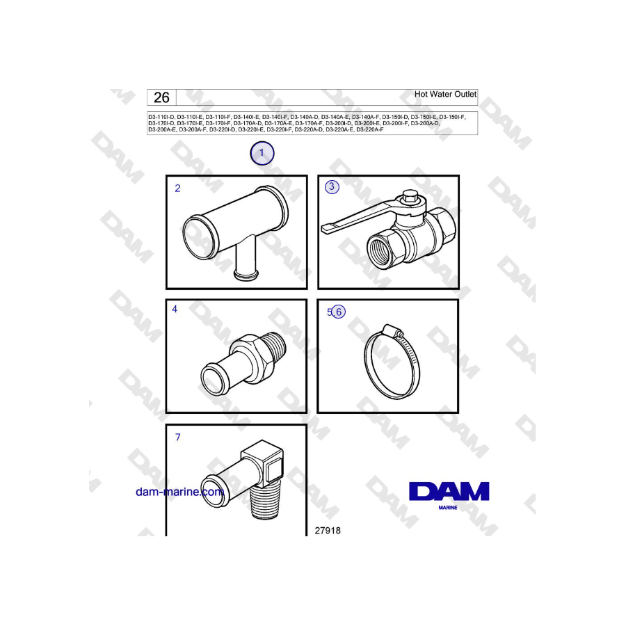 Volvo Penta D3-220A-F - Salida de agua caliente