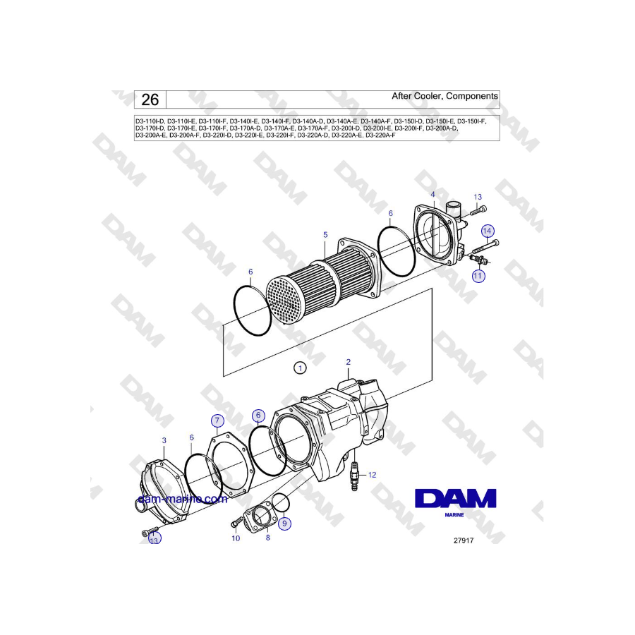 Volvo Penta D3-220A-F - Aftercooler, Componenti