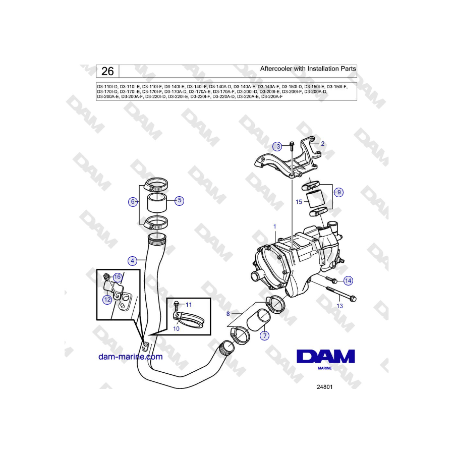 Volvo Penta D3-220A-F - Aftercooler with Installation Parts