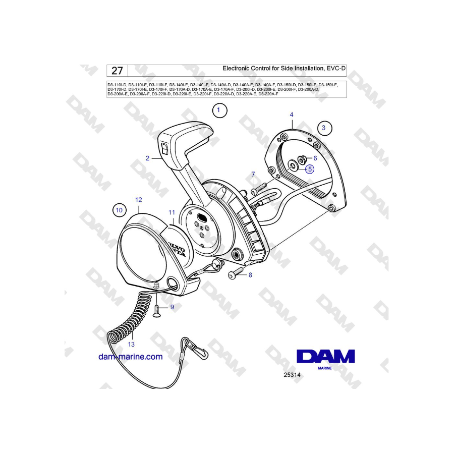 Volvo Penta D3-220A-F - Controllo elettronico per installazione laterale, EVC-D