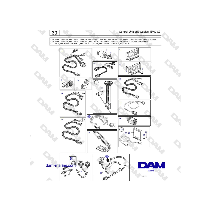 Volvo Penta D3-220A-F - Control Unit and Cables, EVC-C3