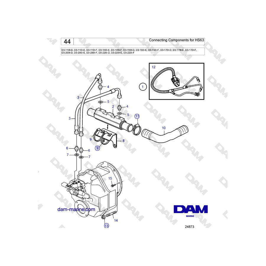 Volvo Penta D3-220A-F - Componentes de conexión para HS63