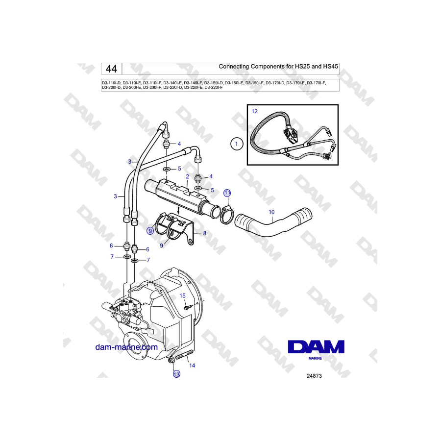 Volvo Penta D3-220A-F - Componenti di collegamento per HS25 e HS45
