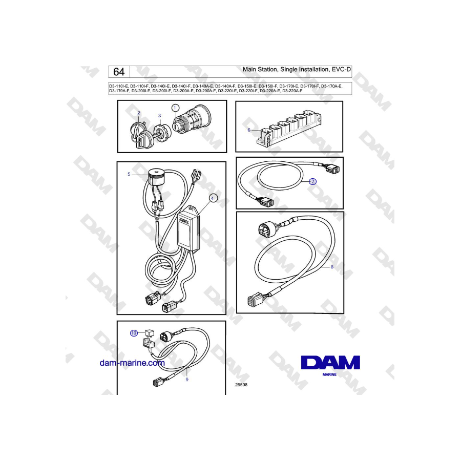 Volvo Penta D3-220A-F - Stazione principale, installazione singola, EVC-D