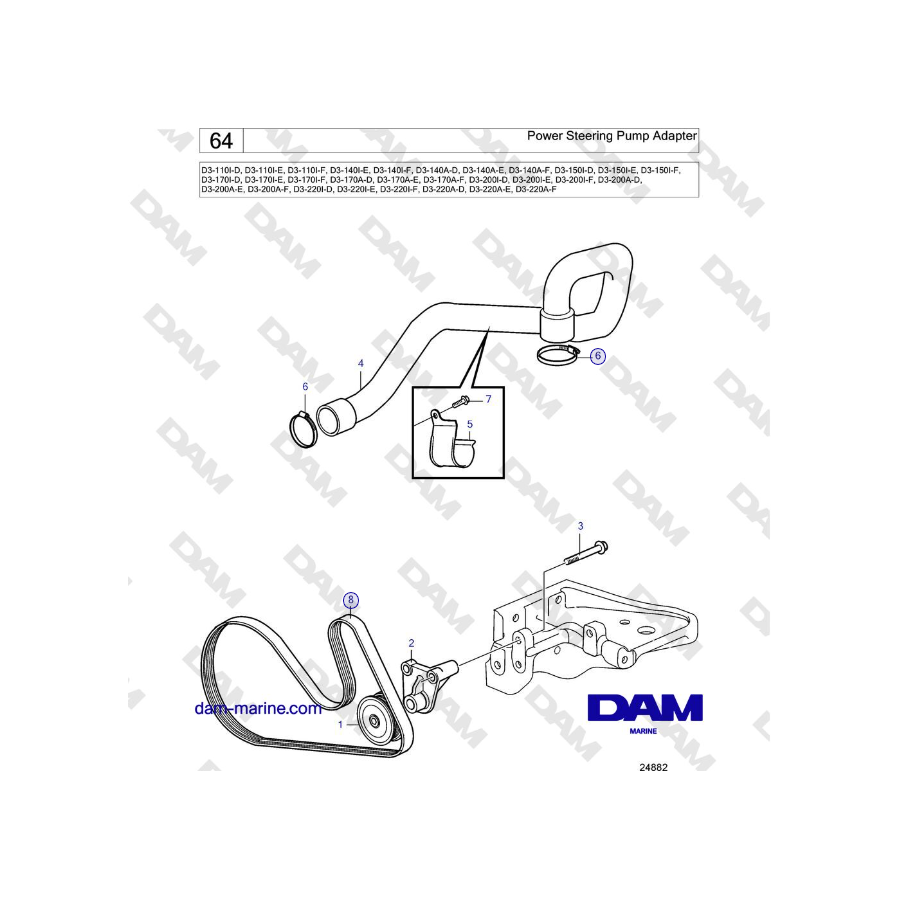 Volvo Penta D3-220A-F - Power Steering Pump Adapter