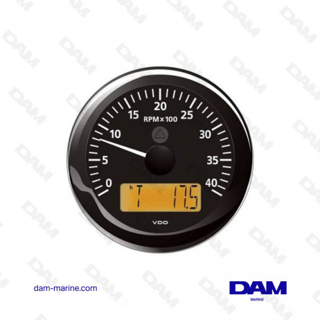 Tacómetro VDO 4000 RPM Contador de horas Negro