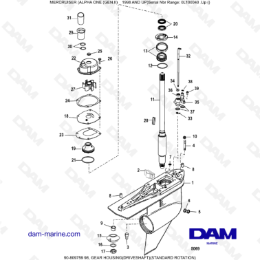 Vue éclatée Mercruiser Alpha One G2 Bas d'Embase