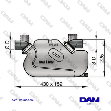 WATERLOCK VETUS SINTÉTICO LSS45 Ø 45 MM, CODOS DE ENTRADA Y SALIDA GIRATORIOS