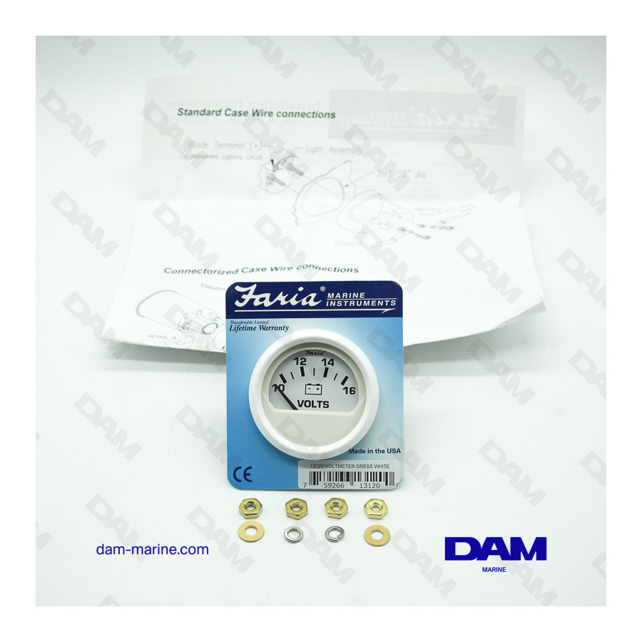 INDICATEUR DE CHARGE VOLTMETRE BLANC 10 - 16 VOLTS